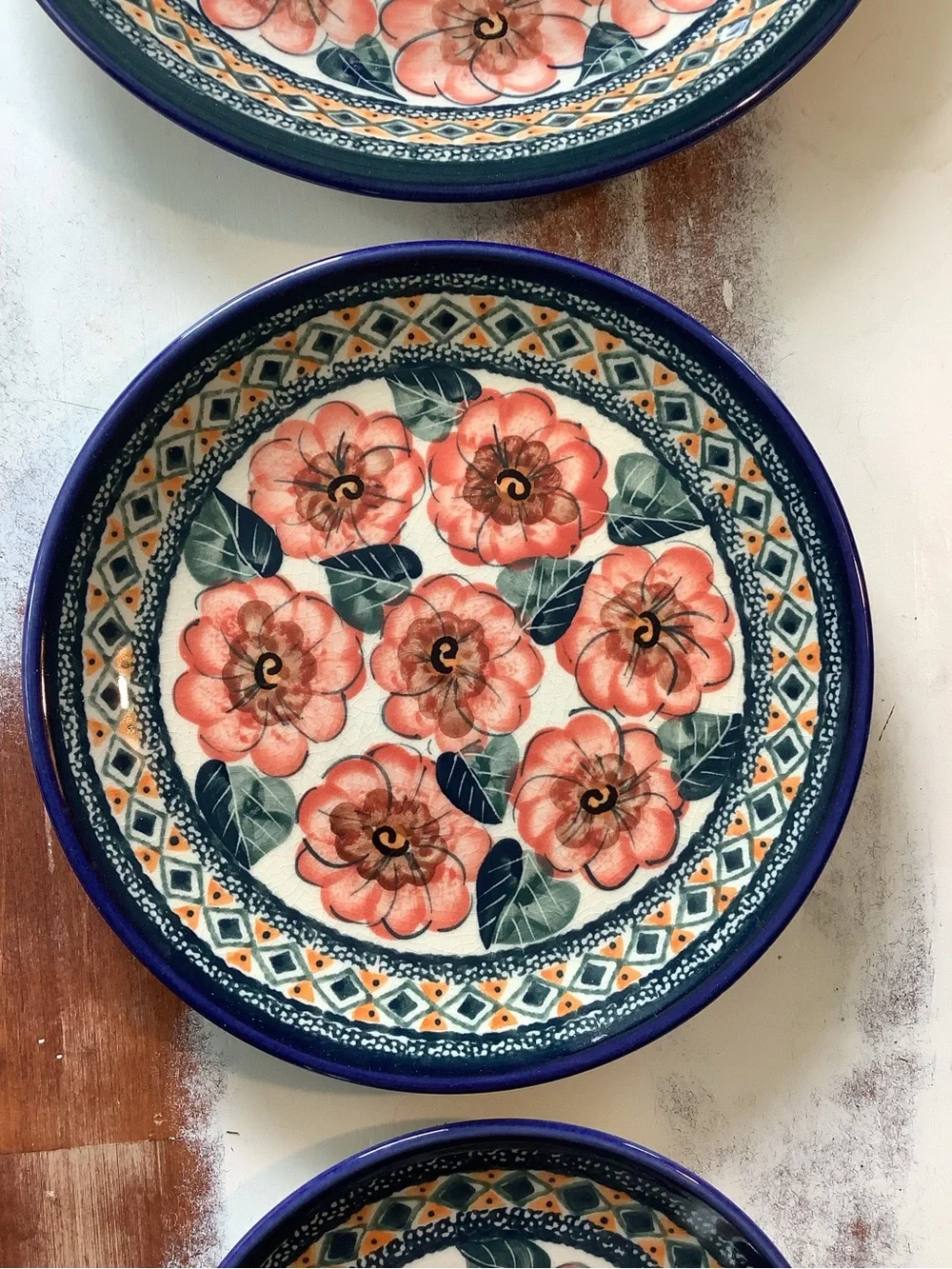 Set Of 3 Three UNIKAT Polish Pottery Plates Floral